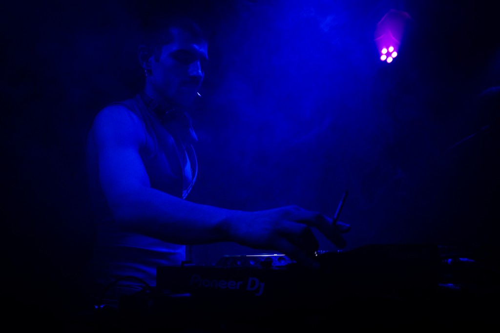 DJ booth in blue haze